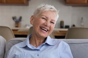 A smiling, happy, and healthy older woman