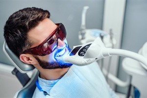 A man receiving in-office teeth whitening 
